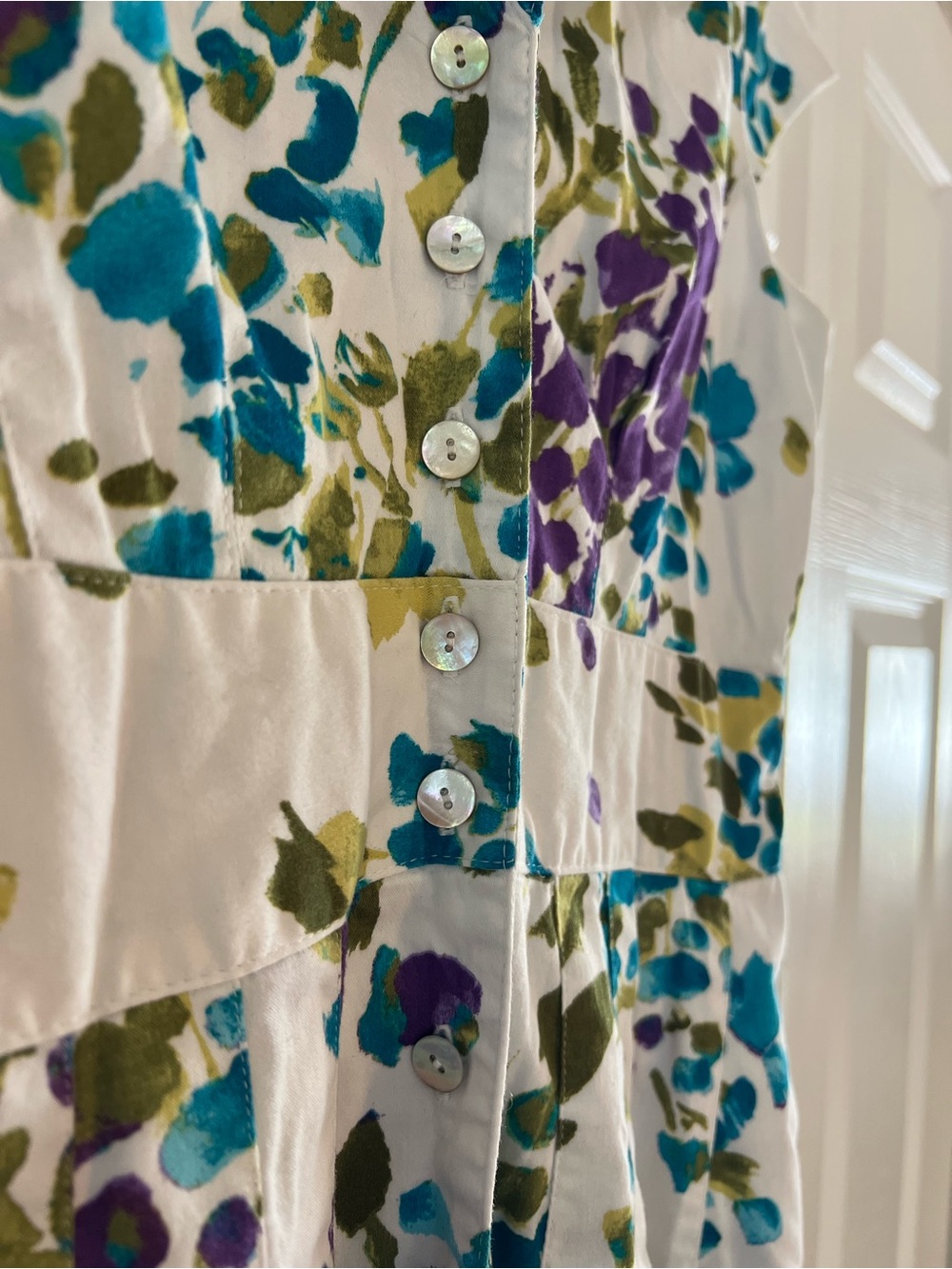 Jones New York White Midi Shirt Dress with Teal and Purple Floral Print - Picture 5 of 7
